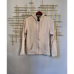 Stephanie Rogers Beige Zip Hoodie Jacket Lightweight Cotton Size Large